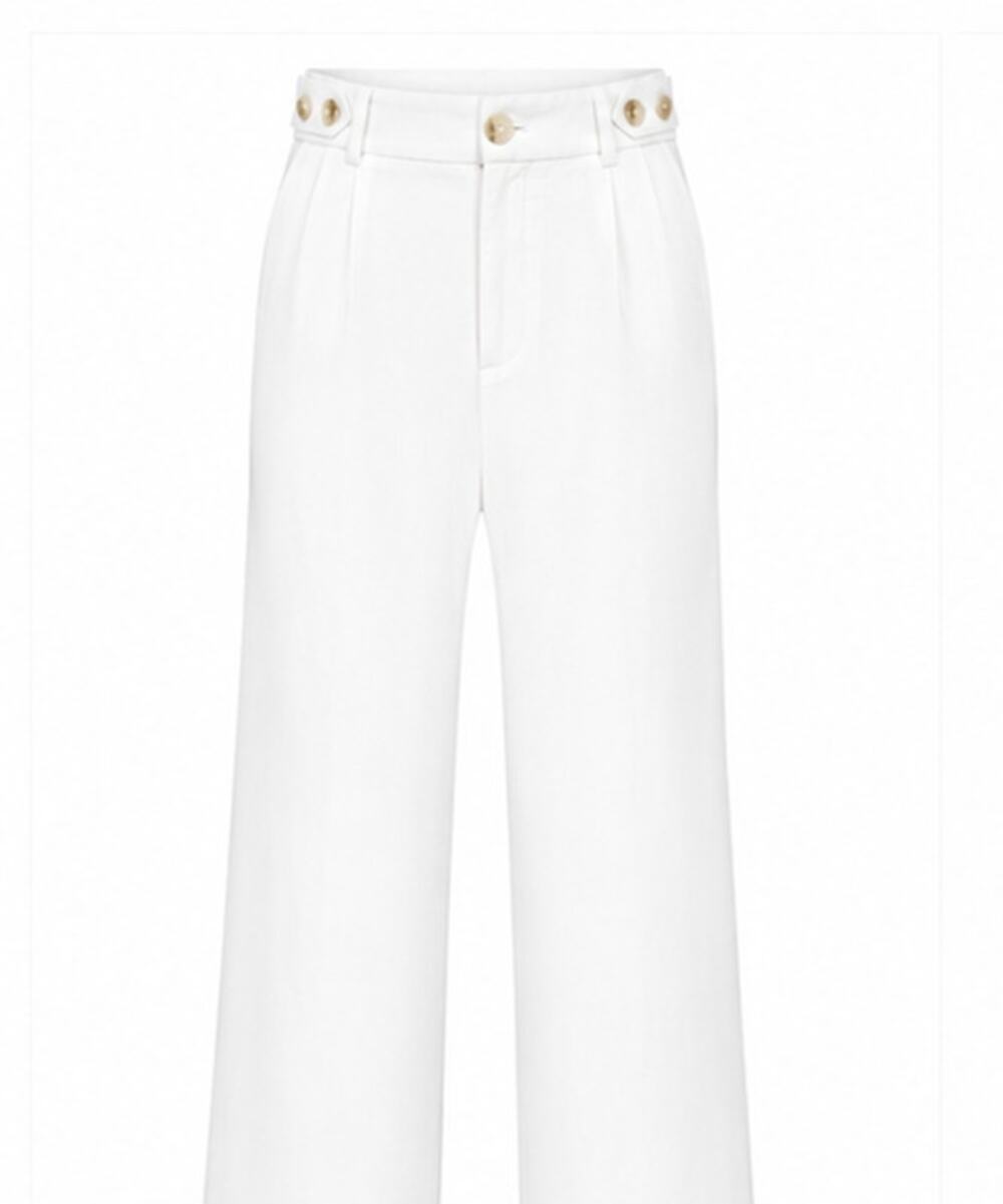 1.STATE White Wide Leg Trousers Gold Button Sz 10